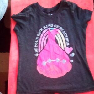 Trolls Black Tee with Pink Character Graphic